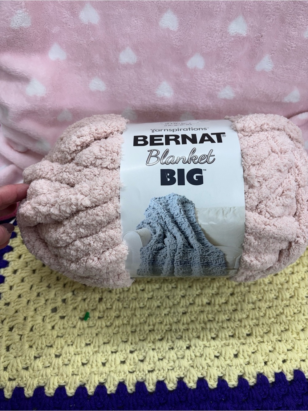 Bernat pink dust Big blanket polyester yarn 32 yds yarnspirations
